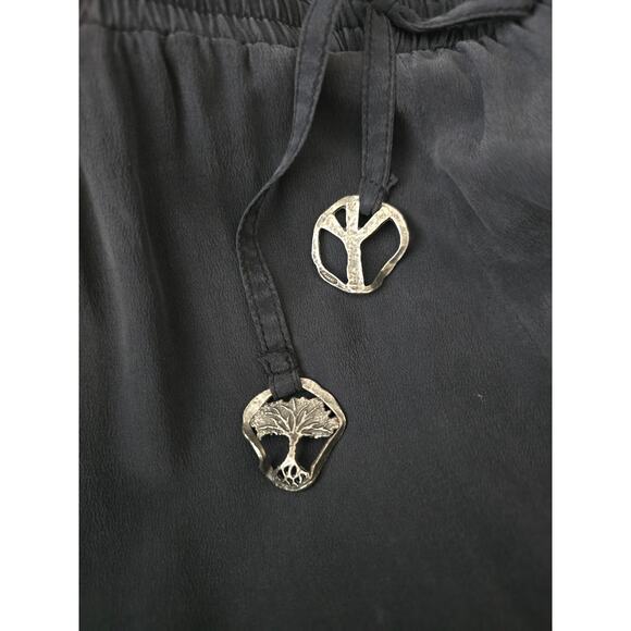 Gypsy 05 Made in Hollywood 100% Silk Black Peace Tie Waist Women's Jumpsuit XS - Picture 3 of 6